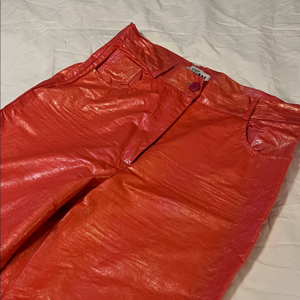 Anthropologie Shiny Red Pants